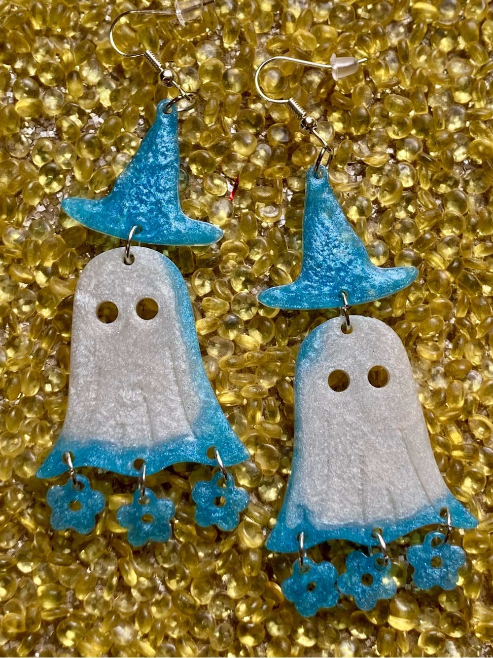 Pearl and light blue ghost earrings